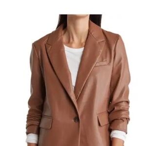 Sebby Faux Leather One-Button Peak Lapel Blazer